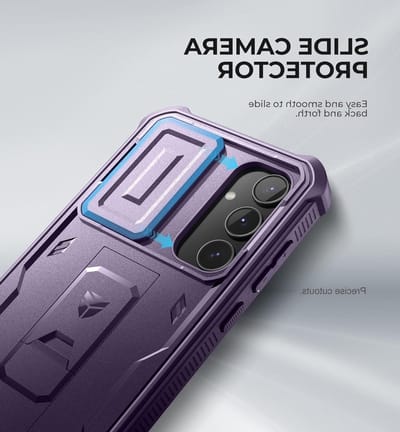 Robuuste hoes voor Samsung Galaxy A55 5G met ingebouwde schuifcamera, schermbeschermer en kickstand - Schokbestendig en volledig beschermend in paars