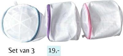 Wasbollen Wasnetten met rits - Set van 3 - Ø 16 cm - Inclusief verzenden - Ritssluiting - Wasnetjes - Washing Bag - Waszakken - Wasnetje bh lingerie - Wasnetten - Transparant - Wit - 100% polyester - Bescherm je wasgoed en wasmachine