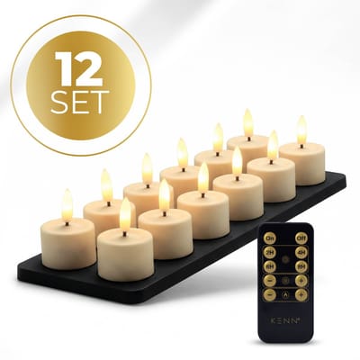 KENN® GlowPro™ Oplaadbare Waxinelichtjes – Tot 350 Branduren – Set van 12 – Ivoor – Met Afstandsbediening – Magnetisch Oplaadstation – Timer – Realistische Wax Look & Feel – LED Waxinelichtjes – Oplaadbare Theelichtjes – Oplaadbare Kaarsen – Horeca