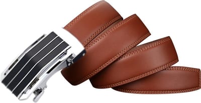 Plyesxale-Riem Heren Leder - Herenriem automatische gesp - Lederen riem - Gaatjes maken overbodig-Camel leder heren broekriem met zilver matic gesp 130cm lang