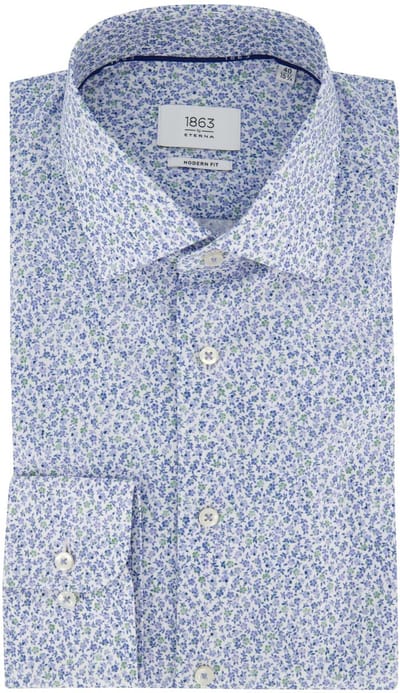 Blauw bloemen geprint overhemd Eterna 1863 Modern Fit