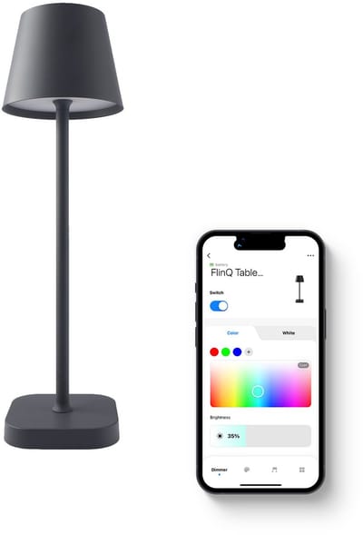 FlinQ Smart Tafellamp Lume - Oplaadbaar en met Touch Bediening - Voor Slaapkamer en Woonkamer - Draadloze Lamp ook als Schemerlamp - Dimbaar en Ideaal voor Nachtkastje - Industrieel - Antraciet