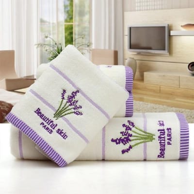 35*75cm Aromatherapie Zachte Badhanddoek Katoen Borduurwerk Lavendel Handdoek Set Katoenen Hand Gezicht Handdoek Laken Set beige