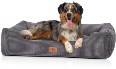 Knuffelwuff hondenbed van ribfluweel met handgeweven uiterlijk Olivia M-L 85 x 63 cm grijs