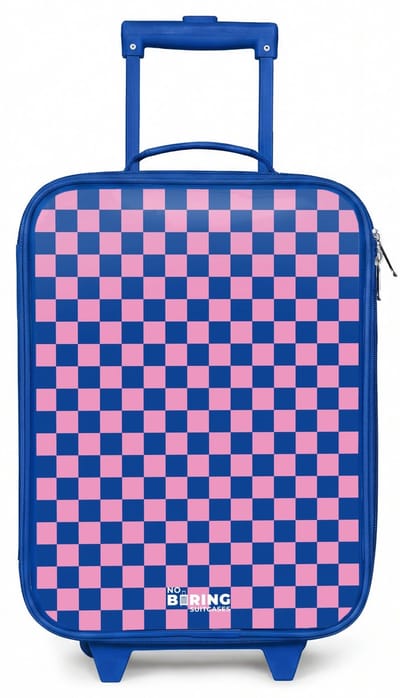 NoBoringSuitcases.com® - Kinderkoffer blauw - Kindertrolley jongen - Blokjes - Blauw - Roze - Koffer kind lichtgewicht - Reiskoffer trolley voor kinderen - Koffertje met lichtgevende wieltjes - Rolkoffer