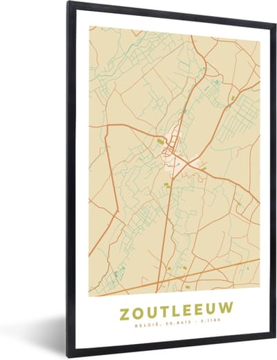 Fotolijst incl. Poster - Zoutleeuw - België - Stadskaart - Kaart - Plattegrond - 40x60 cm - Posterlijst
