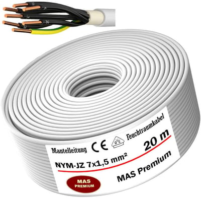 Installatiekabel NYM-JZ 7x1,5 voor Vochtige Ruimtes - Diverse Lengtes