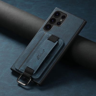 Étui Portefeuille en Cuir avec Fente pour Cartes pour Samsung Galaxy S24 Plus S23 S22 Ultra Note20Ultra Support Anneau Dragonne Housse For S24 Plus black