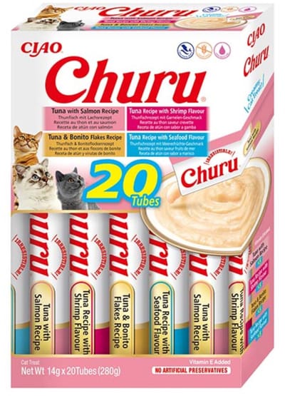 INABA CIAO Churu Creamy Puree Kattensnack Liquid Tonijn & Zeevruchten 20x14g