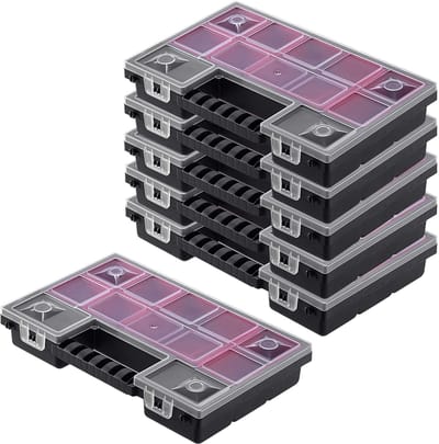 KADAX Organizer, gereedschapskist van kunststof, magazijn voor kleine onderdelen met transparant deksel, magazijn voor kleine onderdelen in verschillende maten, assortimentsdoos (28 x 18 cm, 6 stuks)