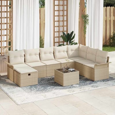 vidaXL - Tuinbank - Set - 9 - st - Beige - en - Crème - poly - rattan
