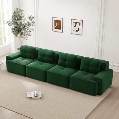 MODENUIT Sofa 4-Zits - Modulair Diepzitontwerp Met Armleuningen En Antislipbasis - Voor Woonkamer - Ribstof - Groen