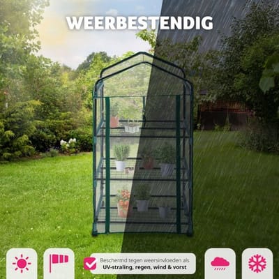 tectake® Broeikas - Hobbykas voor Binnen of Balkon - Mini Kweekkas - Foliekas - Plantenrek met wieltjes - Met 3 planken - 69x49x125 cm