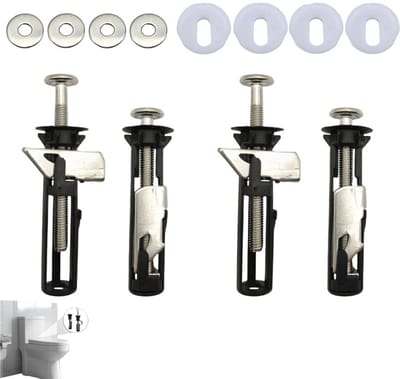 12 stuks - Bevestigingsschroeven voor toiletbril - moeren van 304 roestvrij staal en accessoires van koper - Toilet- en badkamerbouten - Zilver - Universele toiletbrilboutenset - Vervangingsonderdelenset voor toiletbril