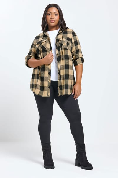 Yours Natuurlijk Bruin Geruit Overhemd Met Capuchon Size 42