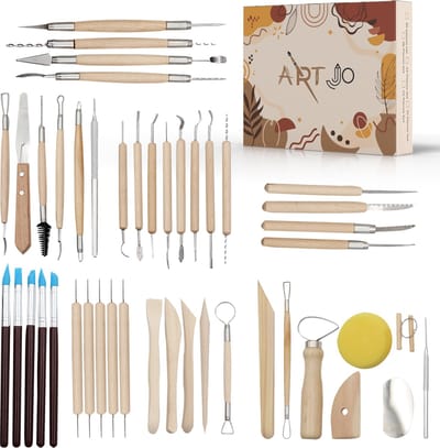 ArtJo 45-delige Klei Gereedschap Pottenbakken Boetseren Boetseer Set - Beeldhouwen - Boetseergereedschap - Spatels/Mes/Mesjes/Mirettes - Keramiek/Polymeer/Boetseerklei - Modelleer – Kleigereedschap
