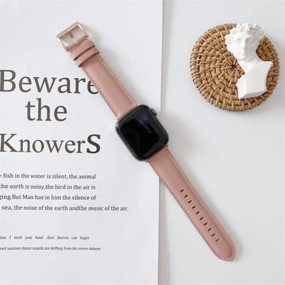 By Qubix - Geschikt voor Apple Watch bandje - Premium leather leer bandje - Oudroze - Geschikt voor Apple Watch 44mm / 45mm / 46mm / 49mm (Ultra 1,2 en 3) - leren smartwatchbandje - Horlogebandje
