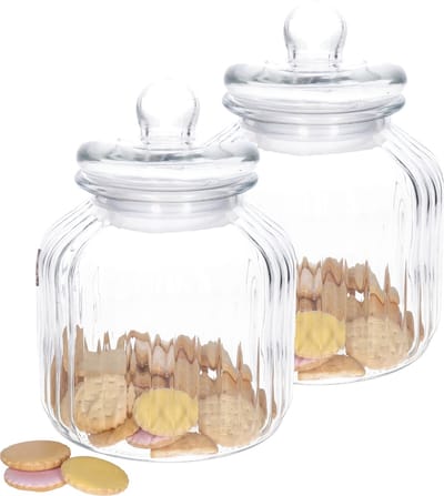 Set van 2x stuks glazen voorraadpotten/koekjespotten rond met deksel 2800 ml - 17,5 x 22 cm - Snoeppotten - Bewaarpotten