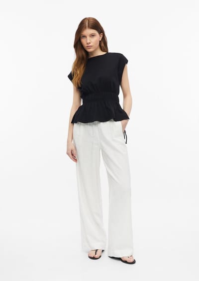 Vloeiende linnenmix broek met plooien en hoge taille dames s.Oliver