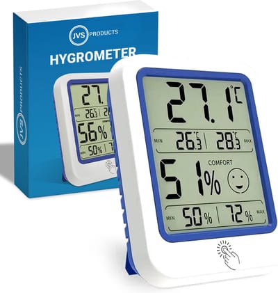 Hygrometer - Thermometer - Luchtvochtigheidsmeter - Digitaal voor Binnen - LED Scherm - Weerstation - Inclusief Batterijen - Magnetisch en Standaard - Wit