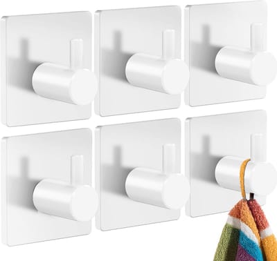 Handdoekhaken zonder boren - set van 6 witte haken - roestvrijstalen zelfklevende haken - ShopVlot
