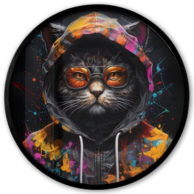 Poster in lijst Rond - Fotolijst 40x40 cm - Posters - Kat - Jas - Graffiti - Bril - Zwart - Ronde posterlijst zwart - Decoratie - Wanddecoratie woonkamer - Muurdecoratie slaapkamer