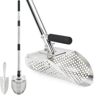 Roestvrijstalen zandschop voor metaaldetectie, lange steel, ideaal voor strand en tuin, accessoires voor metaaldetectoren
