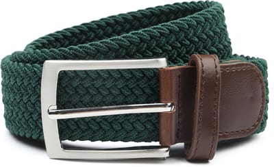 Suitable Geweven Riem Donkergroen - Maat 105 - Dames en Heren - Elastisch gevlochten stretch riem - 3,5cm breed - Riem gevlochten