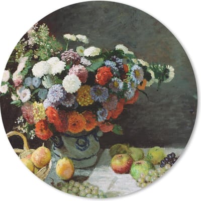 Muismat rond 20x20 cm - Mousepad Stilleven met bloemen en fruit - Claude Monet - Ronde muismatten