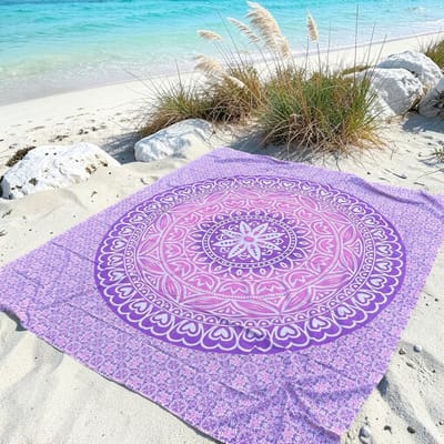 Lindian style - XL strandlaken - Tweepersoons strandkleed - Dun strandlaken - Picknick kleed - Paars/Roze/wit - Mandala doek