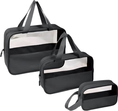 Rainbecom - Transparant toilettas set - Doorzichtige Reisset - set 3 stuks - Waterdicht - Cosmeticatas Organizer - Make-uptas - Reistas - Vliegtuig Handbagage - Ophangbaar - Vakantie - Reizen - Waterafstotend- Zwart