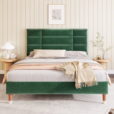 Polsterbed Dubbelbed 140x200cm - Gepolst kopstuk, fluweel, donkergroen (zonder matras)