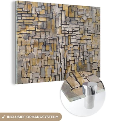 MuchoWow® Glasschilderij 120x90 cm - Schilderij acrylglas - Mondriaan - Kunst - Oude meesters - Foto op glas - Schilderijen