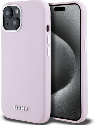 DKNY Silicone Metal Logo Back Case (MagSafe Compatible) - Geschikt voor Apple iPhone 15 (6.1") - Roze