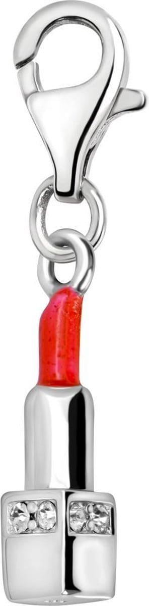 Quiges – 925 - Zilver – Charm - Bedel - Hanger - 3D Rode Lippenstift met Zirkonia - met – sterling - zilver - karabijnslot - geschikt - voor - Bedelarmband HC285