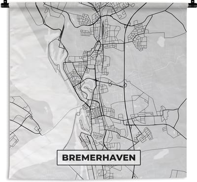 Wandkleed - Wanddoek - Plattegrond - Duitsland - Bremerhaven - Kaart - Stadskaart - 180x180 cm - Wandtapijt