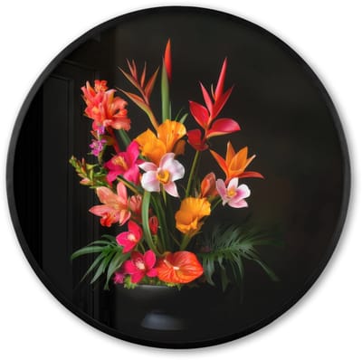 Poster in lijst Rond - Fotolijst 60x60 cm - Posters - Boeket - Bloemen - Exotisch - Ronde posterlijst zwart - Decoratie - Wanddecoratie woonkamer - Muurdecoratie slaapkamer
