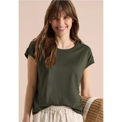 Shirt met ronde hals en omslagdetail