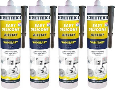 Zettex Easy Siliconenkit S - Sanitairkit voor Badkamer & Keuken - Schimmelbestendig & Elastisch - 310ml - Antraciet - 4-PACK
