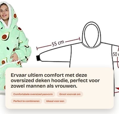Dailygoods- Deken Hoodie - Oversized Uniseks - Pluizige Sherpa Fleece - Comfortabele Stof - Groot Voorvak - Elastische Mouwen - Dekentruien