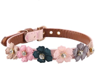 Dailygoods - Verstelbare PU leren hondenhalsband met bloemdecoratie - Roze
