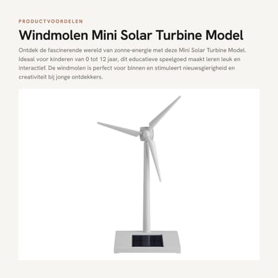 Dailygoods- Zonne-energie Speelgoed Educatief - Windmolen - Tafelmodel - Sensorisch Speelgoed - Binnen - ABS Materiaal - 14 x 9 x 26 cm