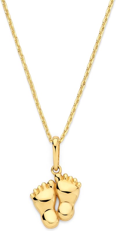 New Bling 9NBG-0722 Gouden ketting met Hangertje - Voetjes - Babyvoetjes - Pedicure - 9,6x9mm -Ankerschakel - 39+3+3cm - 14 Karaat - Goud