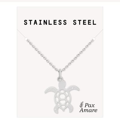 Stainless Steel Zeeschildpad Ketting Zilverkleurig - 45cm + 5cm Verstelbaar Roestvrij Staal - Schattige Cadeau Hanger - Pax Amare