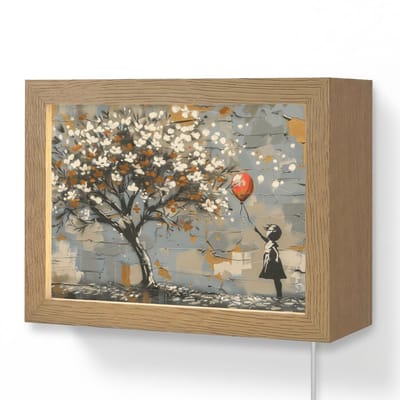 Wandlamp 20x15 cm - Oplaadbaar - Boom - Graffiti - Banksy Style - Balloon Girl - Wandlampen binnen woonkamer - Slaapkamer lamp met kabel - Decoratieve nachtlamp - Vloerlamp snoer