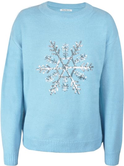 Starry Indigo - Kersttrui / Sweater Meisjes met Glitter | Sneeuwvlokken | LichtBlauw