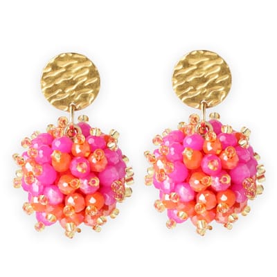 Lajetti - Oorbellen Roze met Oranje Dames - Stainless Steel Beaded Earrings - Glaskralen