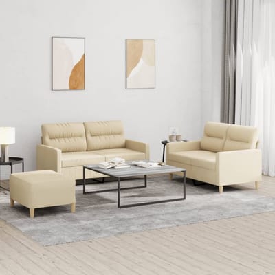 vidaXL 3-delige Loungeset met kussens stof crèmekleurig