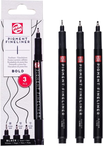 Pigment Fineliners - Tekst Markers - Gedetailleerd Tekenen - Lichtechte Permanente Inkt - 3 Stuks - Zwart