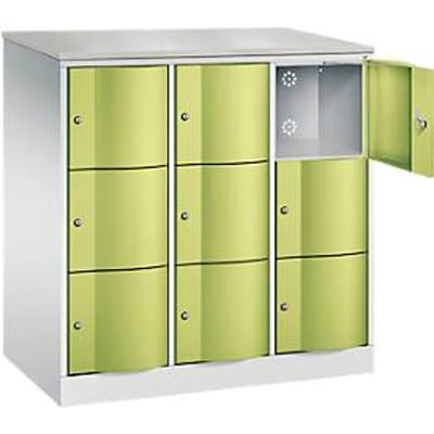 C+P Resisto lockerkast, 3 vakken, 9 vakken, B 1148 x D 640 x H 1255 mm, lichtgrijs/kleedgroen